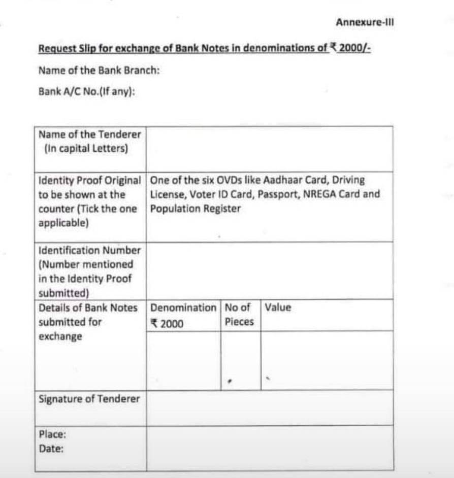 Form For Exchange of 2000 Notes From Banks
